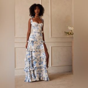 ISO V. Chapman The Lisianthus Dress in Provencal Blue Floral